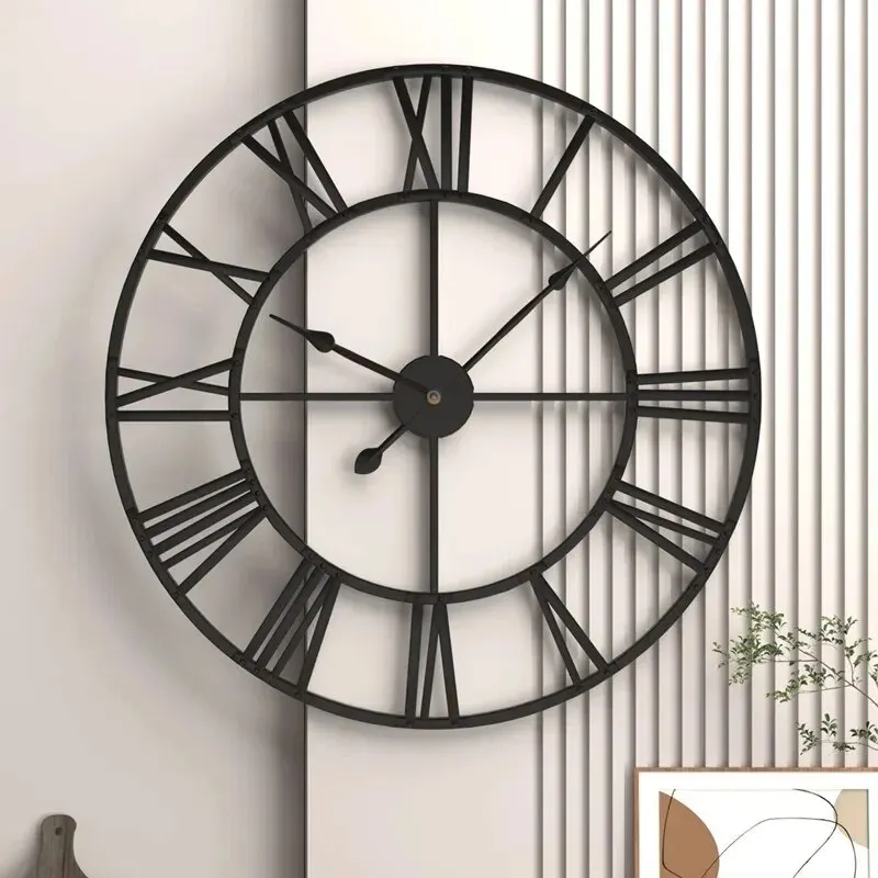 Relojes de pared grandes 3D modernos, números romanos, Retro, redondo, Metal, hierro, preciso, silencioso, adorno colgante nórdico, decoración para sala de estar