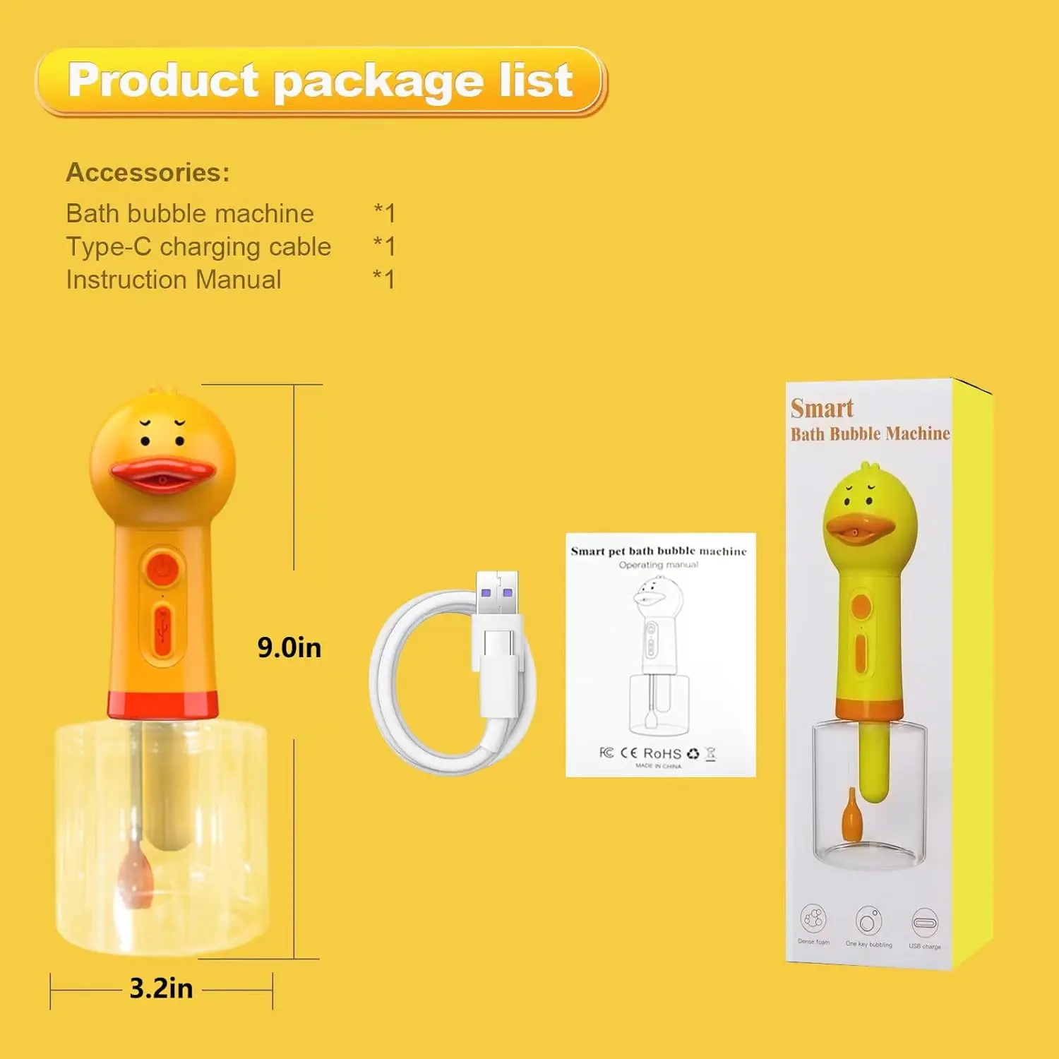 Máquina de espuma eléctrica para limpieza de mascotas, pato amarillo, carga Usb, dispensador automático de jabón, máquina de espuma, accesorios para mascotas