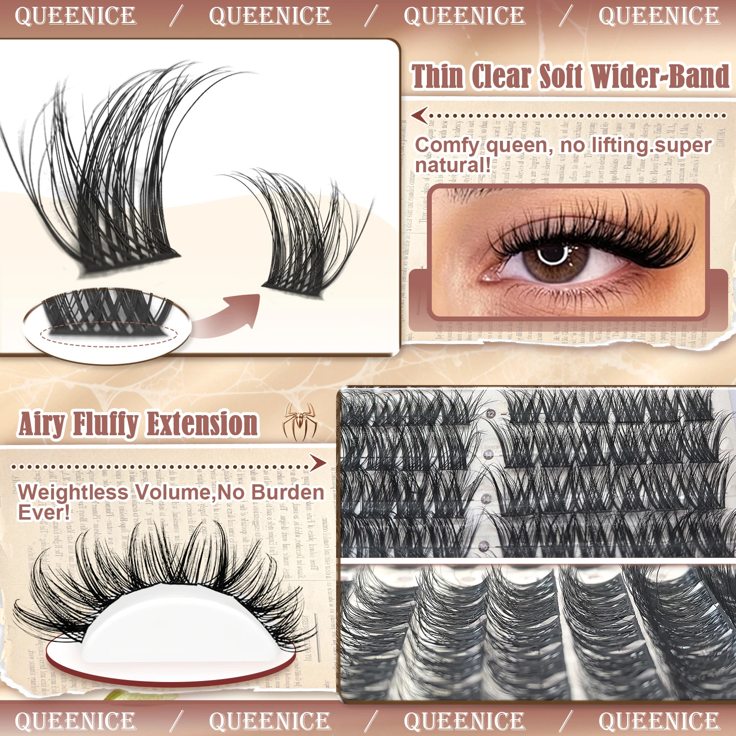 Pestañas Postizas QUEENICE DIY, Extensión de Pestañas de 8-14 mm, Longitud Mixta, Pestañas Segmentadas, Paquete de Pestañas