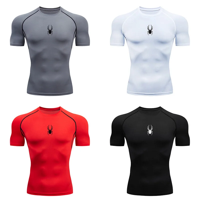 Camiseta deportiva para hombre Spider, camiseta de secado rápido para culturismo y correr, camisetas de compresión para gimnasio, camisetas ajustadas para Fitness para hombre Rashgard