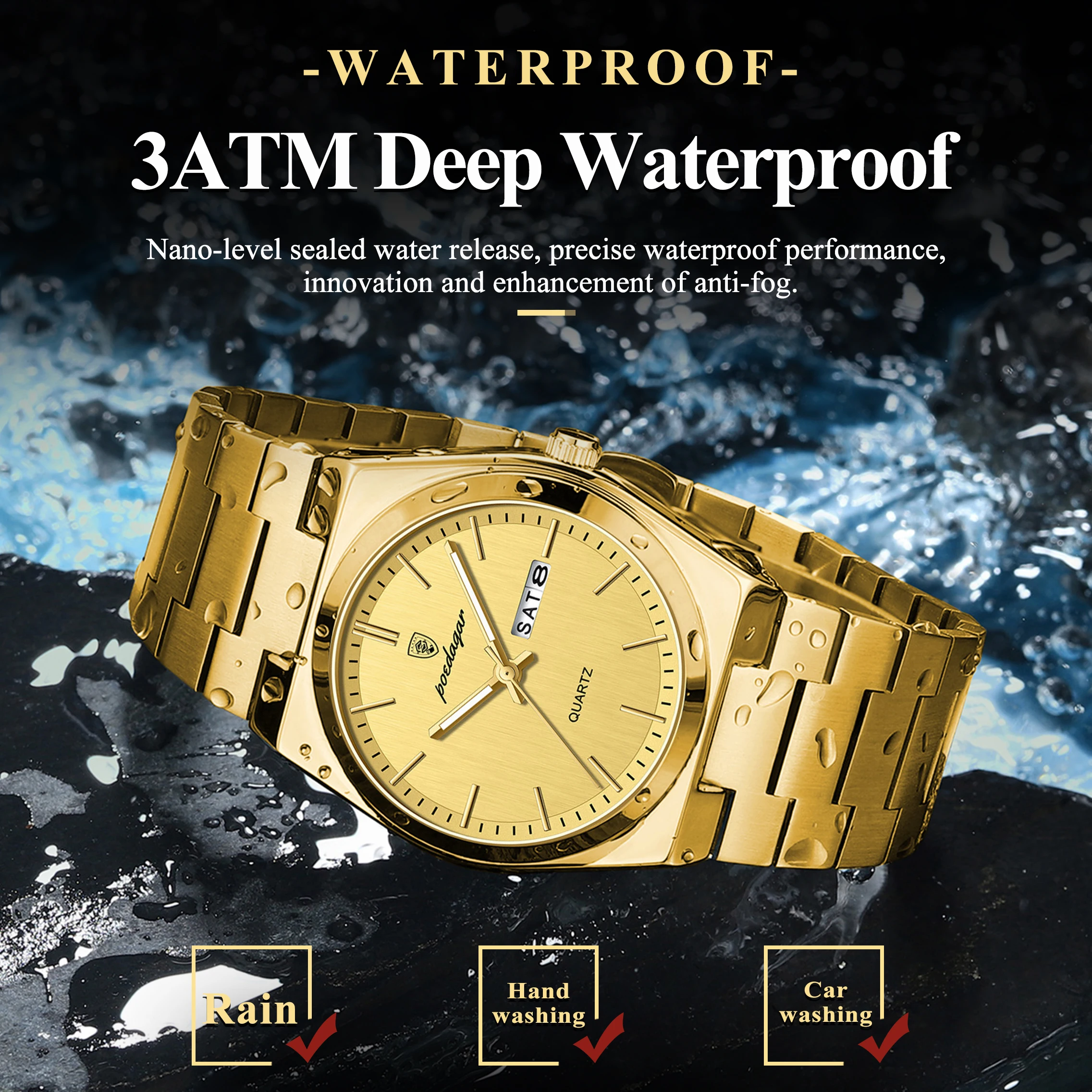 POEDAGAR, reloj clásico a la moda para hombre, resistente al agua, luminoso, con fecha, semana, reloj de lujo para hombre, relojes de negocios de cuarzo de acero inoxidable para hombre