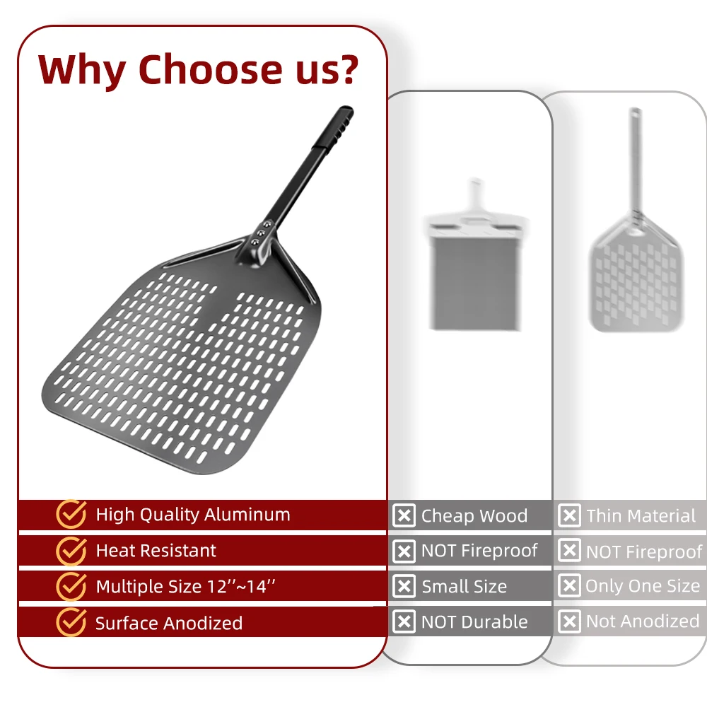 6 y 12 13 14 pulgadas de aluminio Pizza cáscara pan paleta horno de Pizza pelado duro anodizado Pizza hornear herramienta de cocina espátula