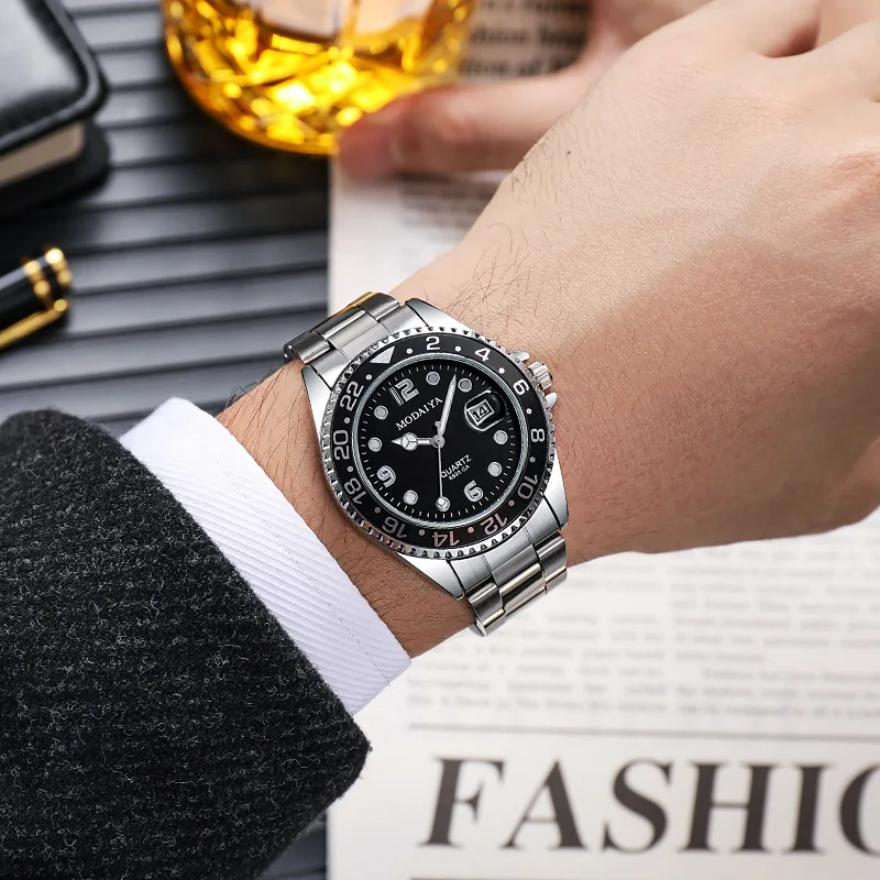 Relojes de moda para hombre con fecha, reloj deportivo informal de lujo de alta gama, relojes de pulsera clásicos de cuarzo de negocios para hombre de acero inoxidable