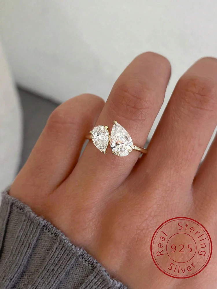 Anillos de circonio con forma de gota de agua brillante de Plata de Ley 925 para mujer, regalo de aniversario de boda, joyería fina de alta calidad