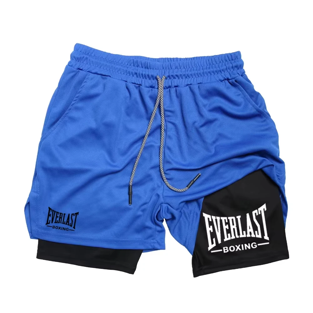Pantalones cortos de compresión para gimnasio para hombre, pantalones deportivos con estampado EVERLAST, doble capa, secado rápido, baloncesto, musculación, fitness RL0365