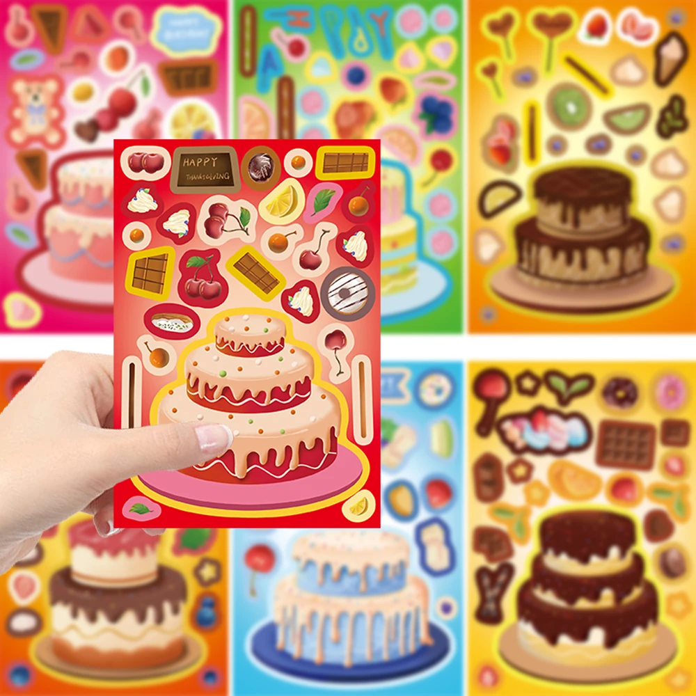 8/16/24PCS Pegatinas de rompecabezas de dibujos animados para hacer caras de pasteles, regalos para fiestas de cumpleaños de niños y bebés, DIY para pasteles y postres