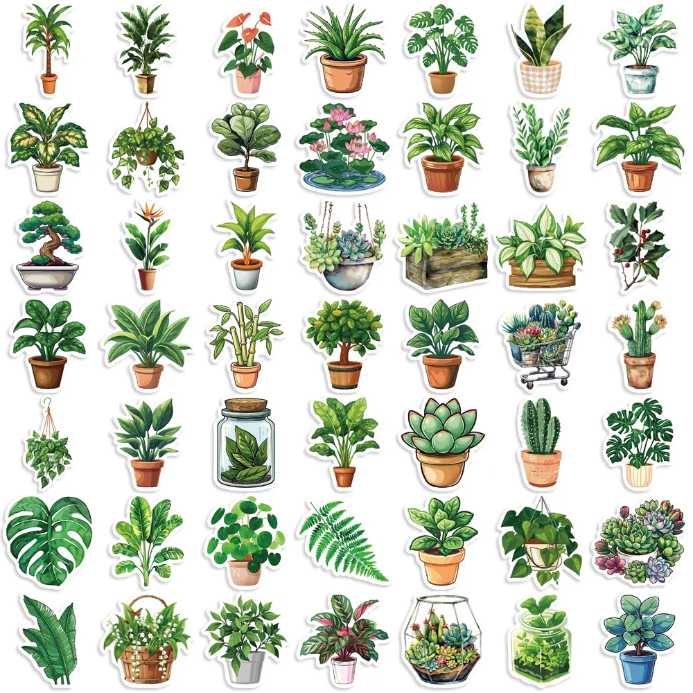 50 Uds. De pegatinas estéticas verdes de plantas bonitas, juguete para niños, decoración DIY para nevera, cuaderno, bicicleta, teléfono, maleta, pegatina de dibujos animados