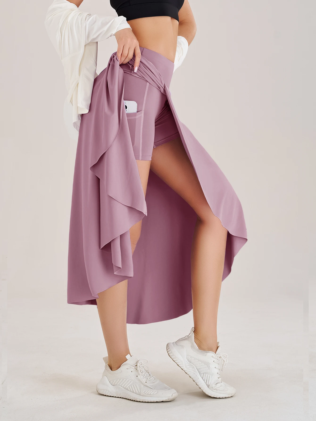 Falda pantalón de tenis para mujer, pantalones cortos con bolsillos laterales y apertura en la cintura, vestido largo, ropa deportiva para Fitness, entrenamiento