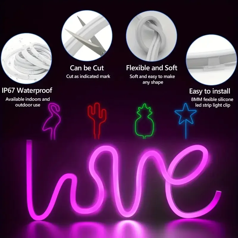 Tira de Luces LED RGB Neon 3535 con Enchufe Europeo DC24V, 5/10/15/20/30M, Sincronización de Música por Bluetooth, Resistente al Agua, para Decoración Interior y Exterior