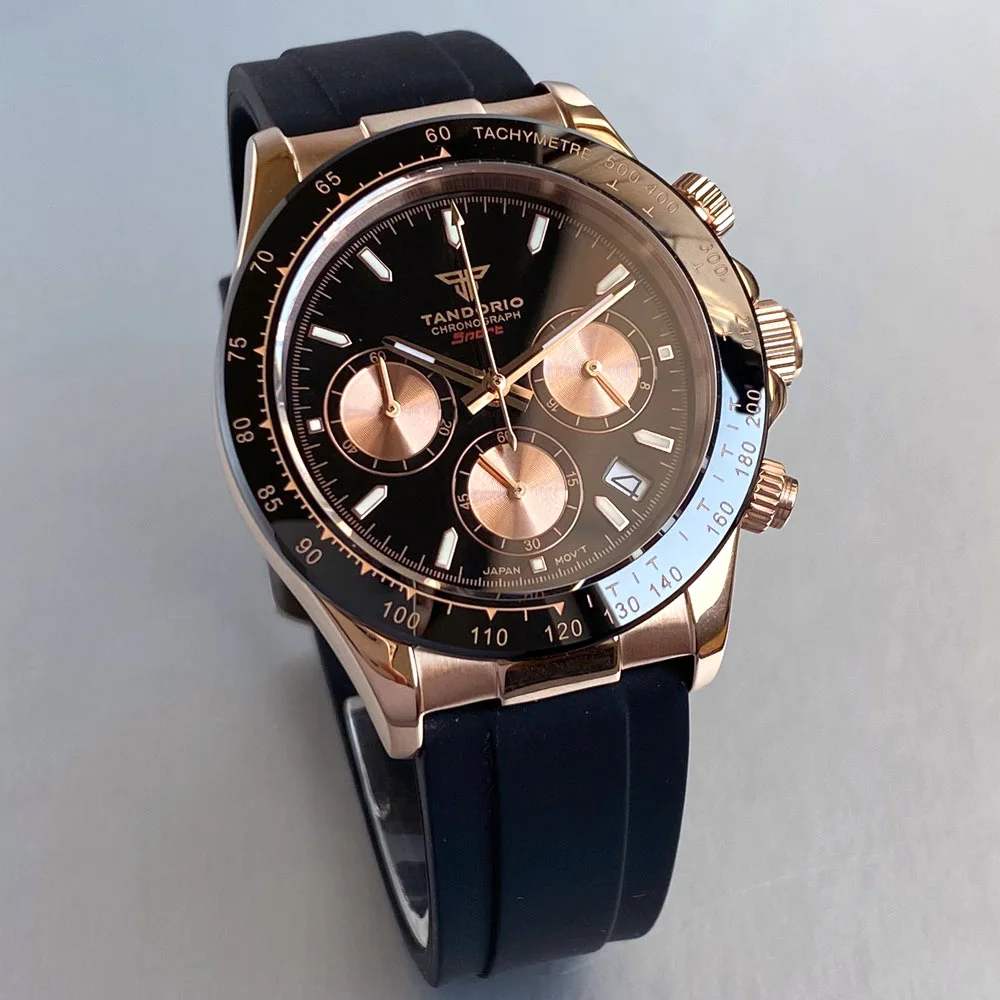 Reloj de lujo VK63 para hombre, cronómetro de negocios con movimiento de cuarzo, 39mm, acero/oro rosa, fecha, Esfera luminosa, cronógrafo completo