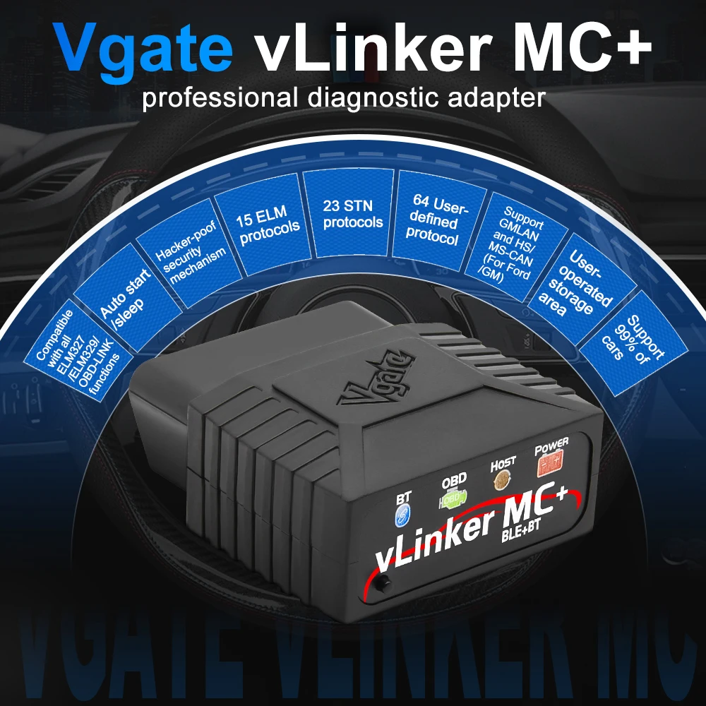 Escáner OBD2 Vgate VLinker MC + ELM327 V2.2 BT4.0 BT3.0 para BimmerCode, para FORScan, herramientas de diagnóstico automotriz V1.5 HS/MS-CAN