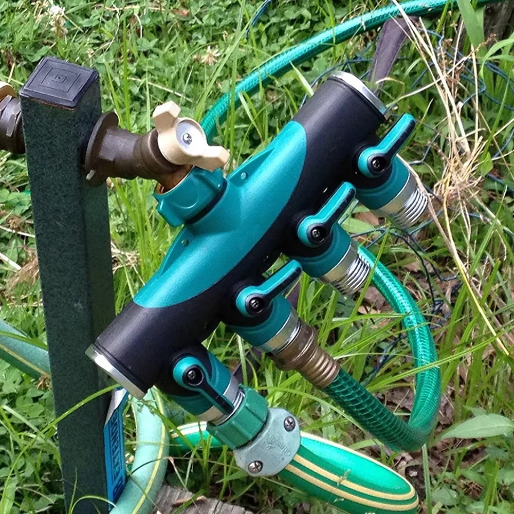 Conector de grifo de 4 vías, divisor de tubo de manguera de jardín, conector de agua de riego por goteo de plástico de 3/4 pulgadas, nuevo agrícola