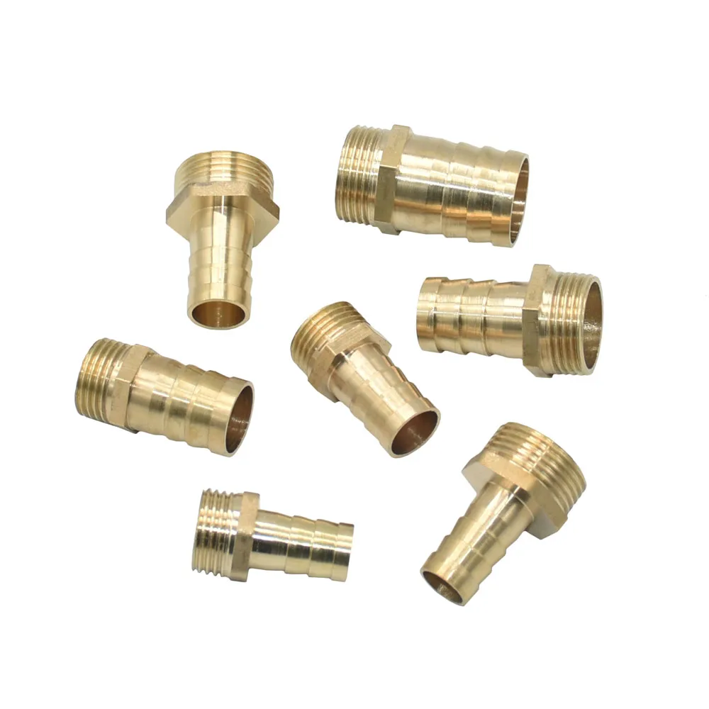 Conector de manguera de latón de 14/16/19/25mm, conector de tubo de rosca macho de 1/2 3/4 ", acoplador de tubo de aire y aceite de agua de cobre