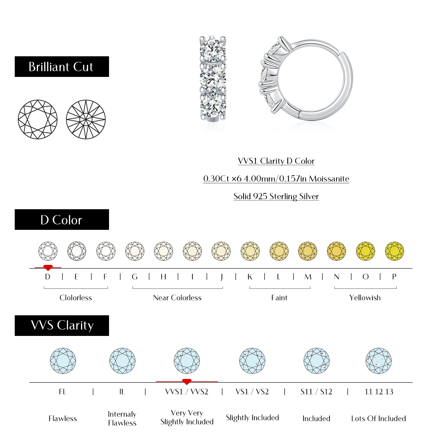 MODIAN D Color Moissanite clásico hebilla de oreja Plata de Ley 925 pendientes de aro apilables redondos de moda para mujer joyería fina
