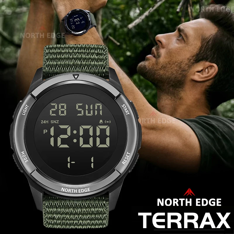 Reloj Digital NORTH EDGE 2026 TERRAX para Hombre, Deportivo, Resistente al Agua 50M, Cronómetro, Cuenta Regresiva, Electrónico