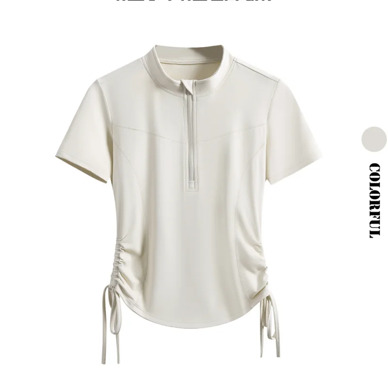 Camisetas de Yoga DRUR para mujer, camisetas deportivas de manga corta con cremallera, camiseta transpirable para Fitness, ropa de gimnasio para mujer, Top para correr, ropa de Yogawear 2025