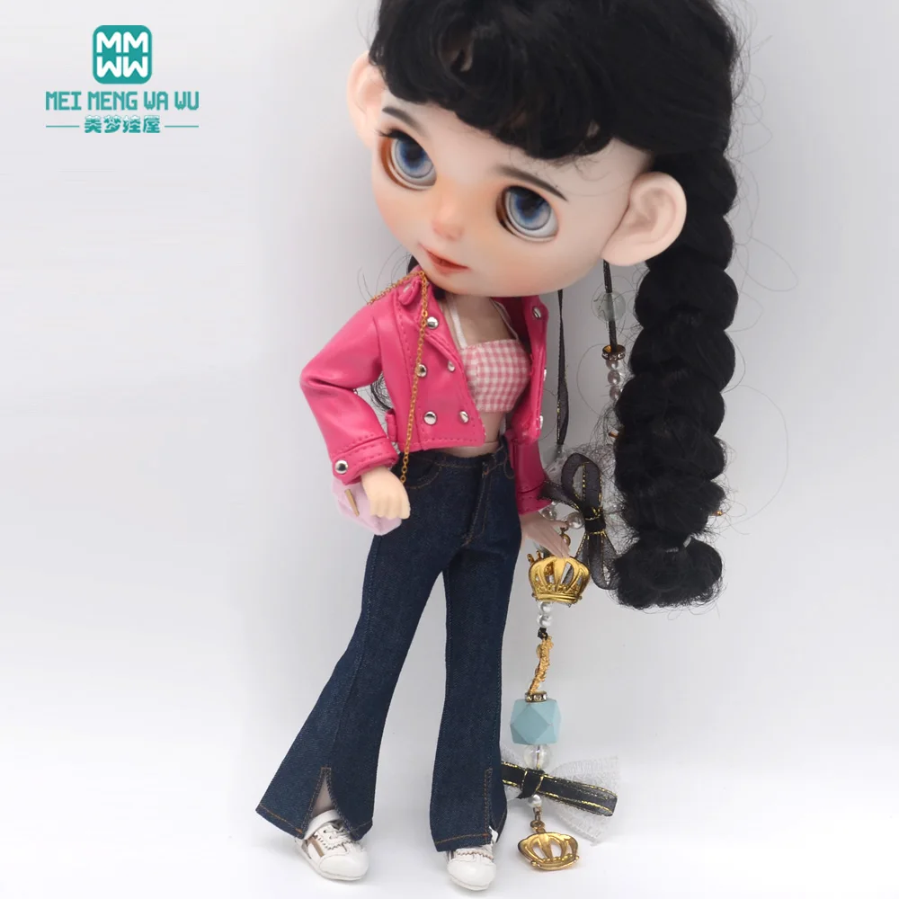 Ropa de muñeca Blyth de 28-30cm, accesorios Azone OB24, juguetes, chaquetas de cuero de moda, pantalones vaqueros acampanados, Top de tubo, regalos para niñas