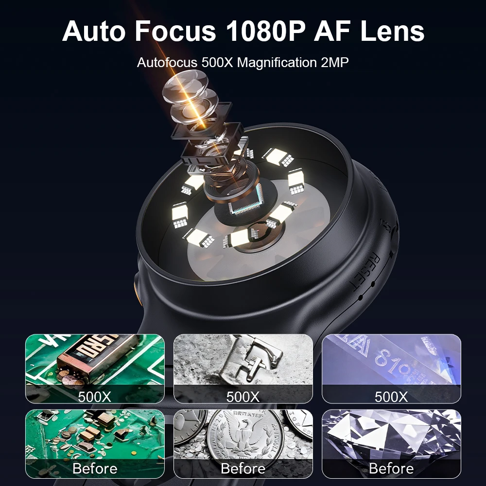 Microscopio Digital Autofocus 500X con 8leds, microscopios de vídeo tipo moneda de 2MP, lupa plegable de 2 pulgadas para reparación de electrónica