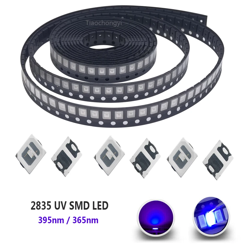 Lámparas de chip de luz ultravioleta púrpura SMD 2835 3528, 0,5 W, 0,2 W, 395 nm, 365 nm, diodo emisor de luz LED, bombilla LED.