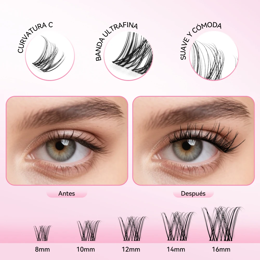 Pestañas Postizas uCoolMe Venus Natural Cluster, Extensiones de Pestañas DIY con Aspecto Natural, Larga Duración, Resistentes al Agua, Herramientas de Maquillaje