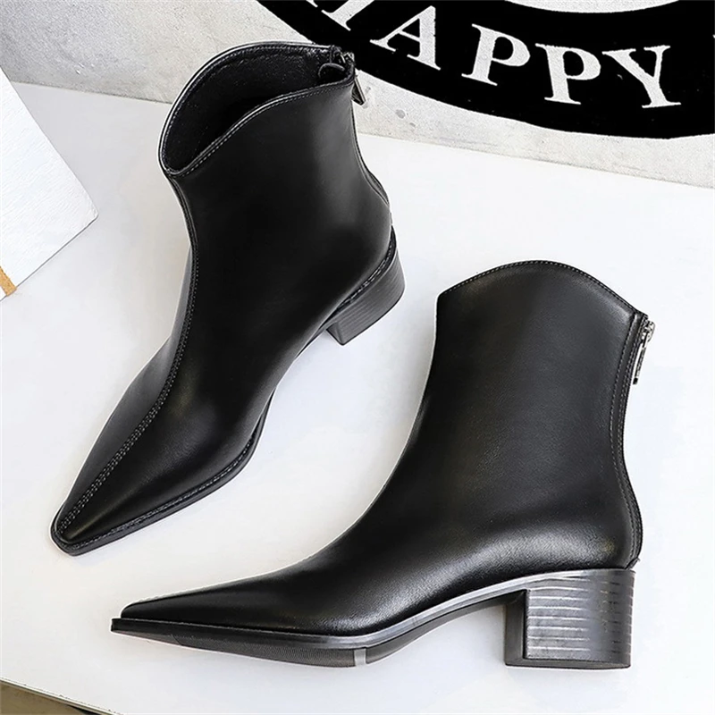 BIGTREE estilo callejero diseñador Vintage puntiagudos cremallera Mujer botines Otoño Invierno moda zapatos de tacón cuadrado Botas Mujer