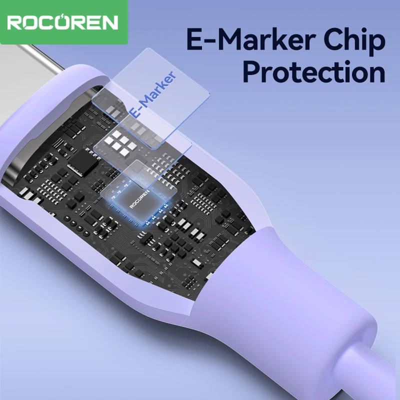 Rocoren-Cable USB tipo C de carga rápida para iPhone 15, Samsung, portátil, MacBook, iPad, PD, 100W