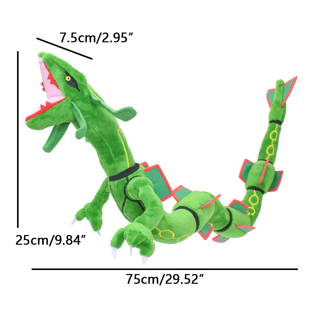 Rayquaza dragón verde algodón suave relleno Anime juguetes de peluche coleccionables regalo para chico 30 pulgadas personaje de dibujos animados juguete genial