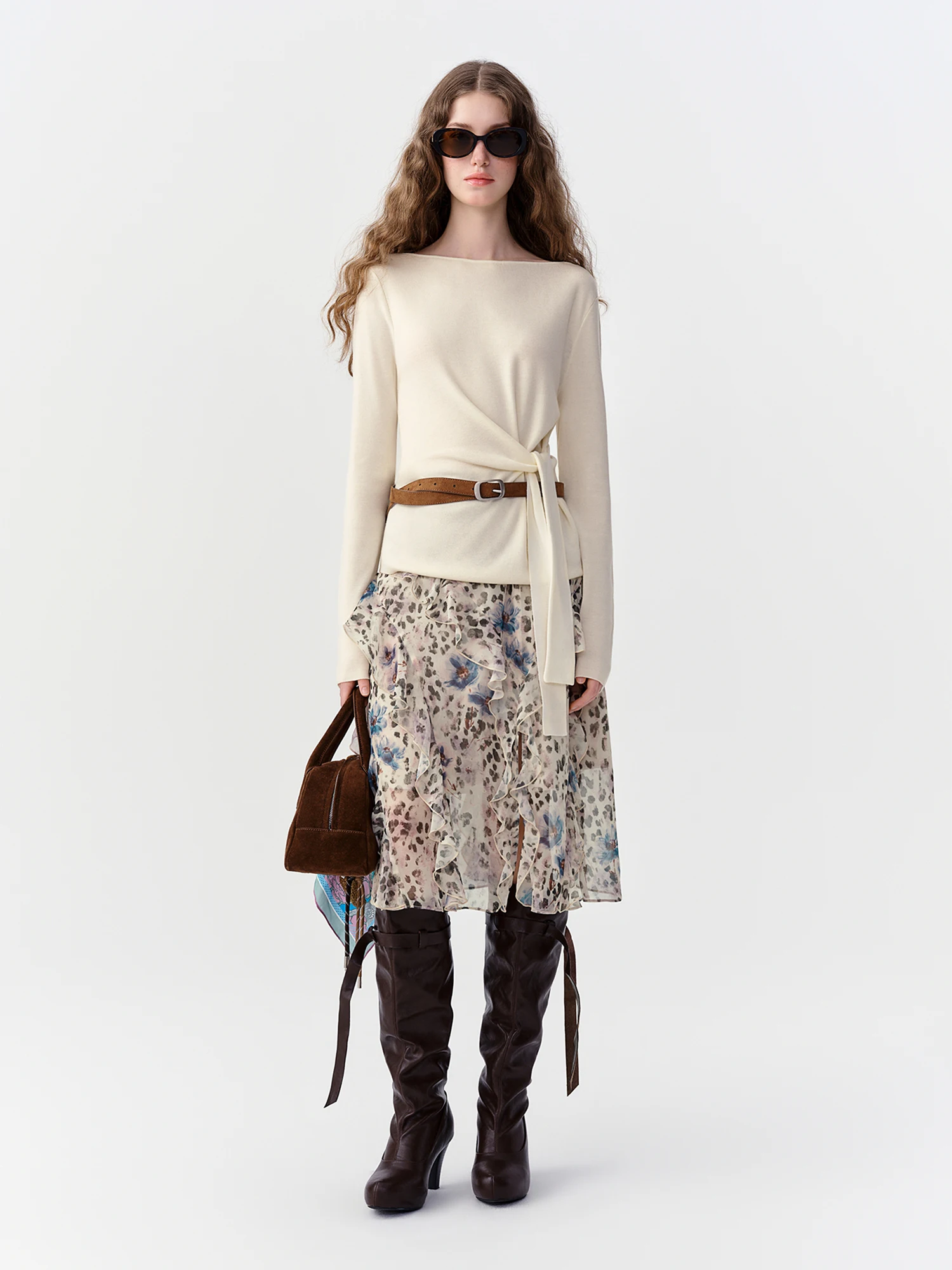 DUSHU 2026 Falda Midi con Estampado de Leopardo y Volantes para Mujer, Falda de Gasa Personalizada con Corte en A, Falda Elegante Informal, Falda Irregular Especial