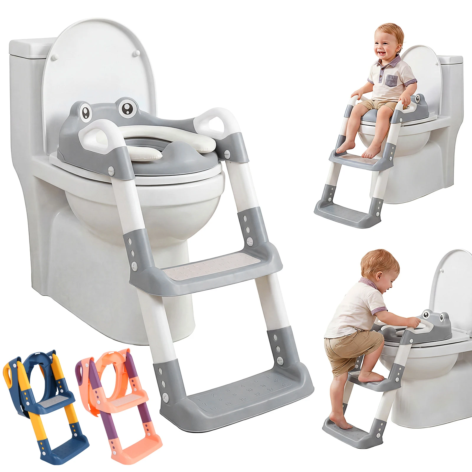 Taburete Plegable para Inodoro Infantil, Asiento de Entrenamiento Ajustable, Escalera Auxiliar para Niños, Herramienta Segura para el Entrenamiento para Ir al Baño