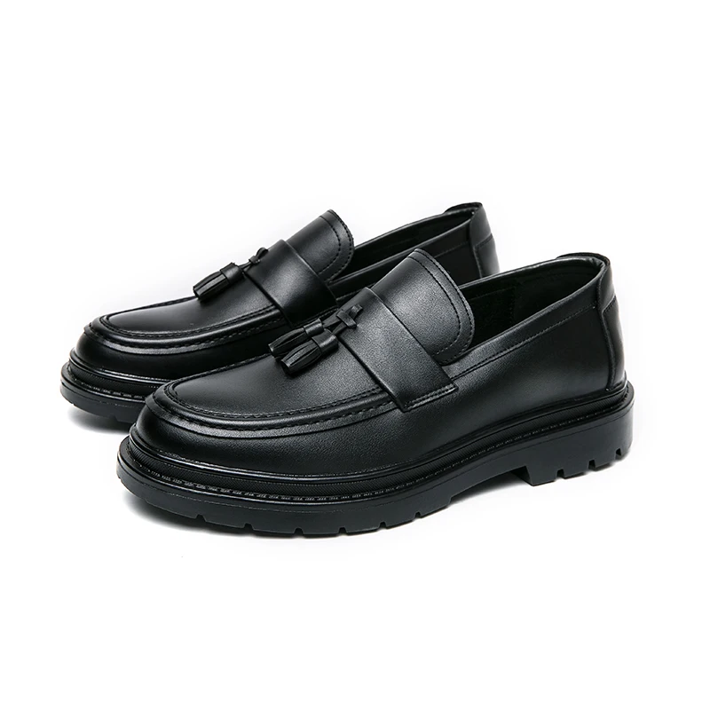 Nuevos zapatos de plataforma, mocasines, zapatos de boda de suela gruesa para hombre, zapatos de negocios formales negros, zapatos informales sin cordones de cuero