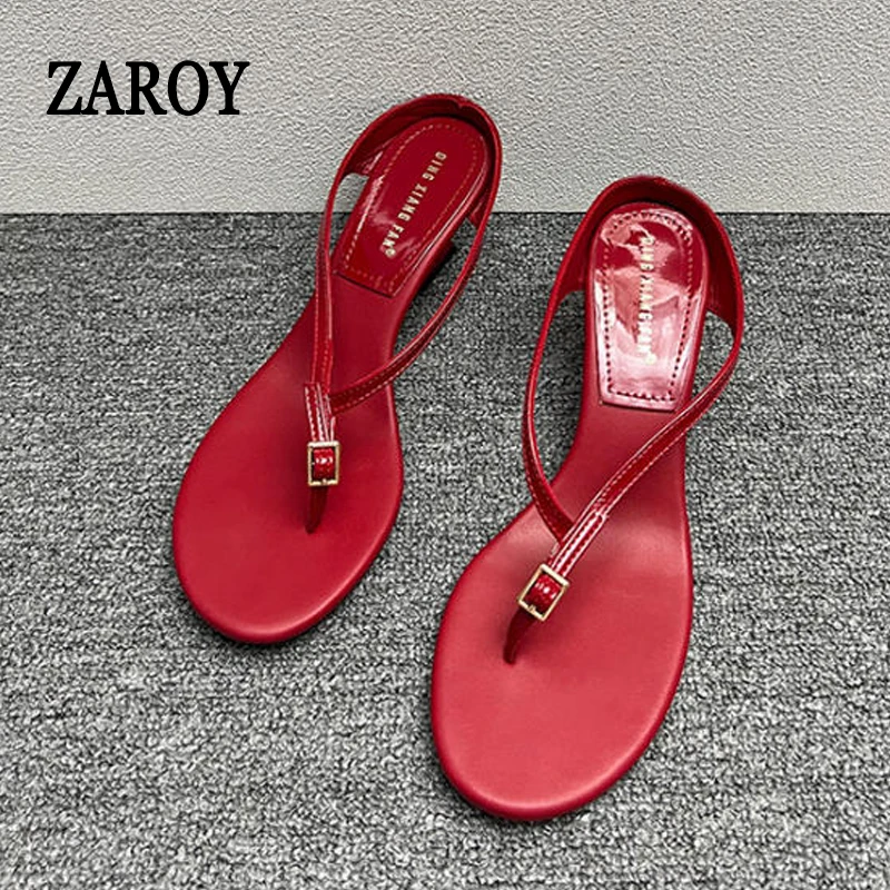 Sandalias de lujo de diseñador para mujer, tipo chanclas con cuña, tacón alto de 6 cm, punta abierta, con hebilla de moda, rojas, gruesas, шлепки женские