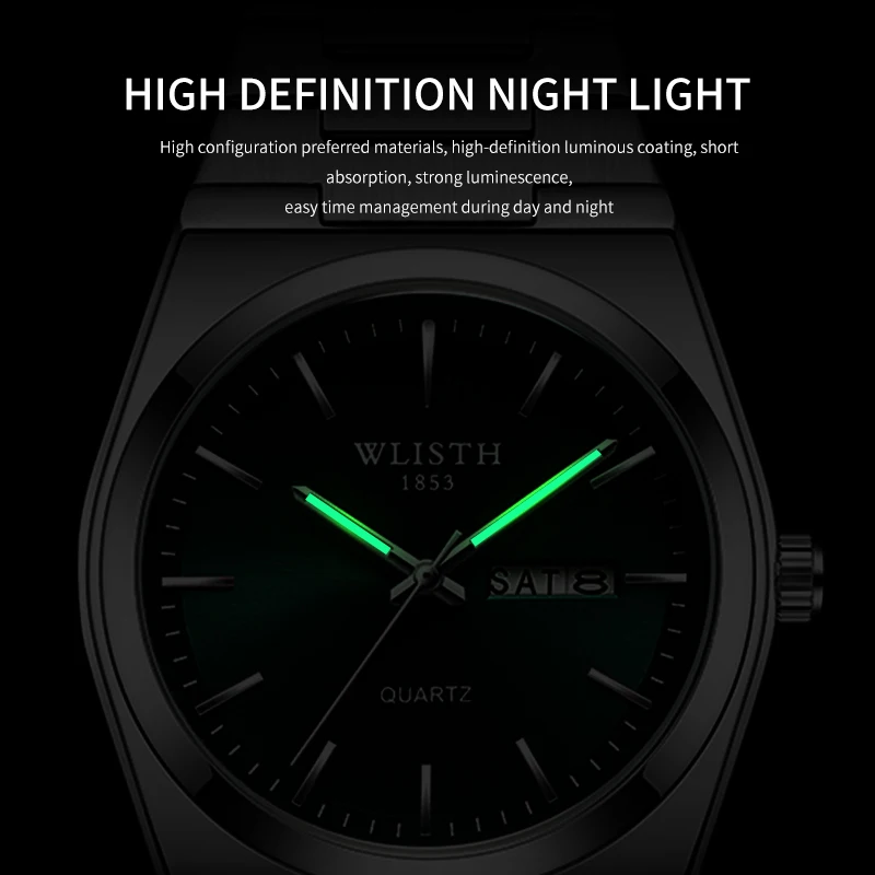 Reloj WLISTH de lujo para hombre, reloj de negocios a la moda resistente al agua, reloj de acero inoxidable para hombre, relojes de cuarzo informales, reloj deportivo para hombre