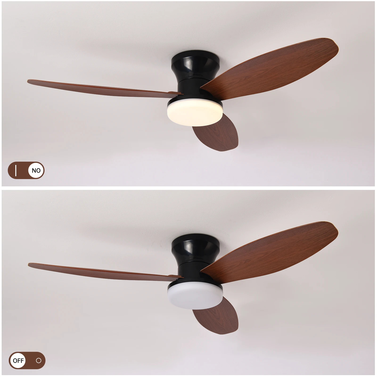 Ventilador de techo con luz 3 colores, 6 velocidades, sincronización, ventilador de techo con control remoto 3 aspas para cocina dormitorio comedor
