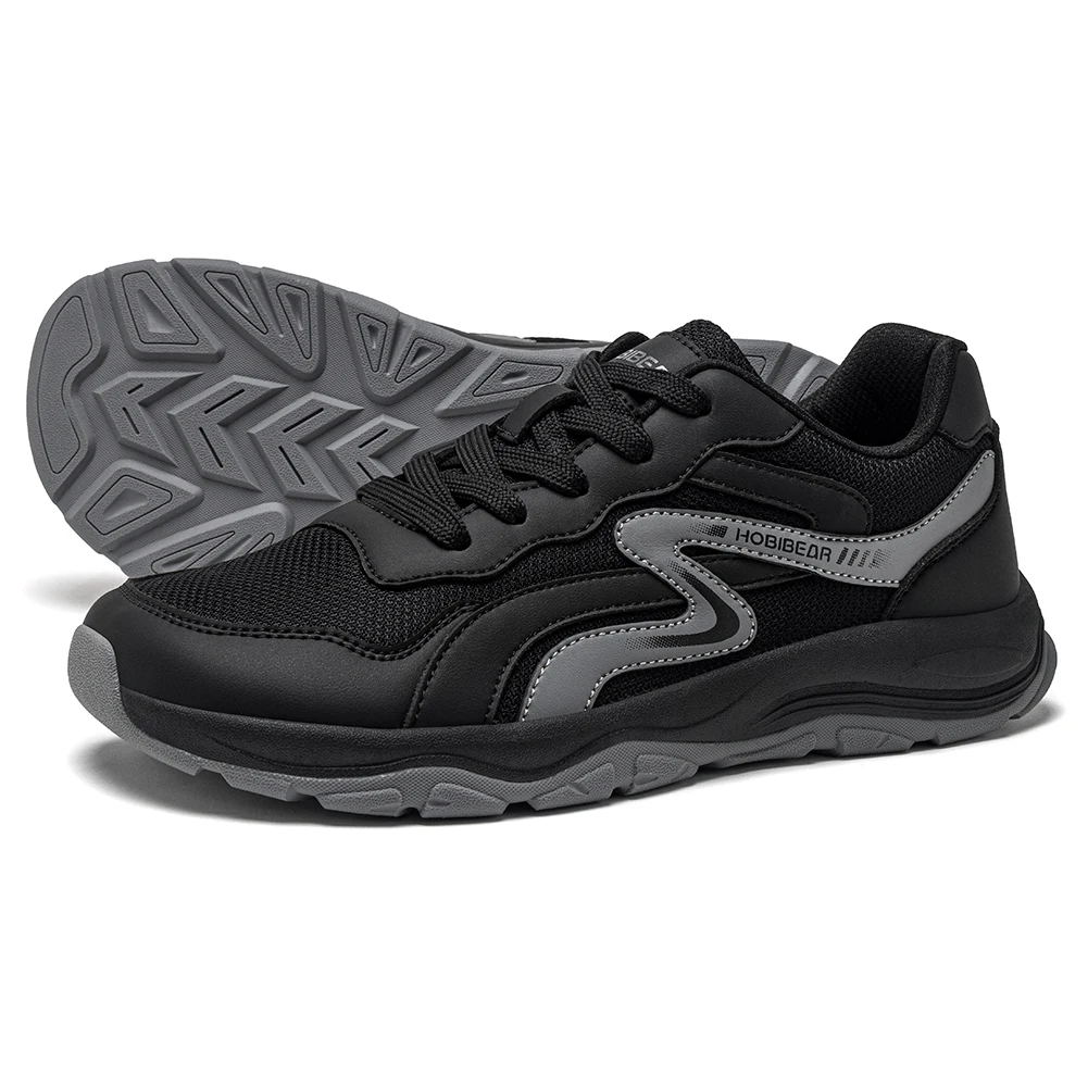 HOBIBEAR Zapatillas de correr unisex con punta ancha, zapatillas de senderismo con cordones, zapatillas de viaje al aire libre, zapatillas de malla de cuero artificial para caminar