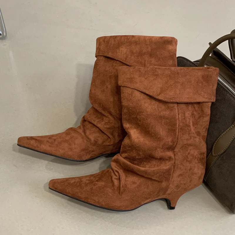 Aneikeh moda estilo callejero botines Vintage Mujer invierno puntiagudos Zapatos finos De tacón bajo Botas cortas Zapatos De Mujer