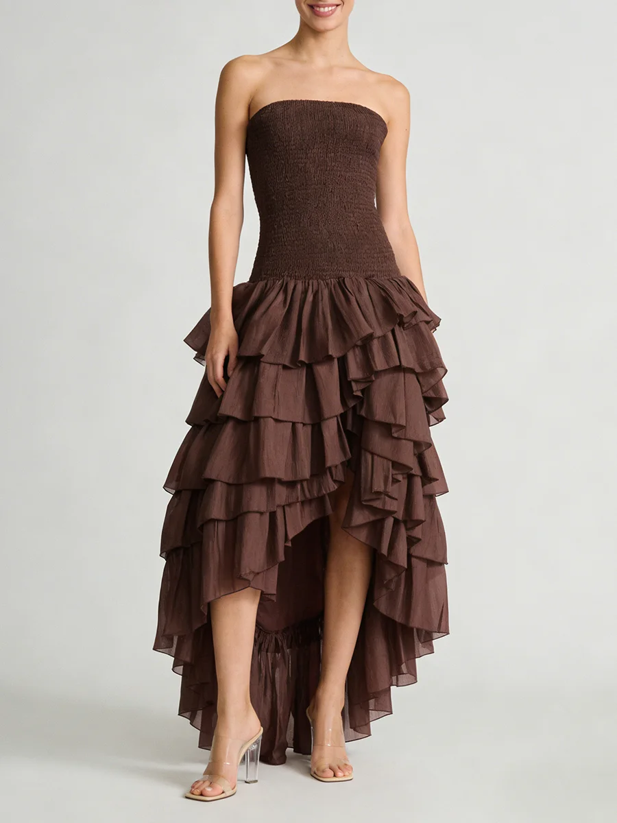 Vestidos Elegantes TWOTWINSTYLE para Mujer, Diseño Sólido e Irregular, Sin Tirantes, Sin Mangas, Cintura Alta, Corte Entallado, Vestido Largo con Abertura, Moda Femenina