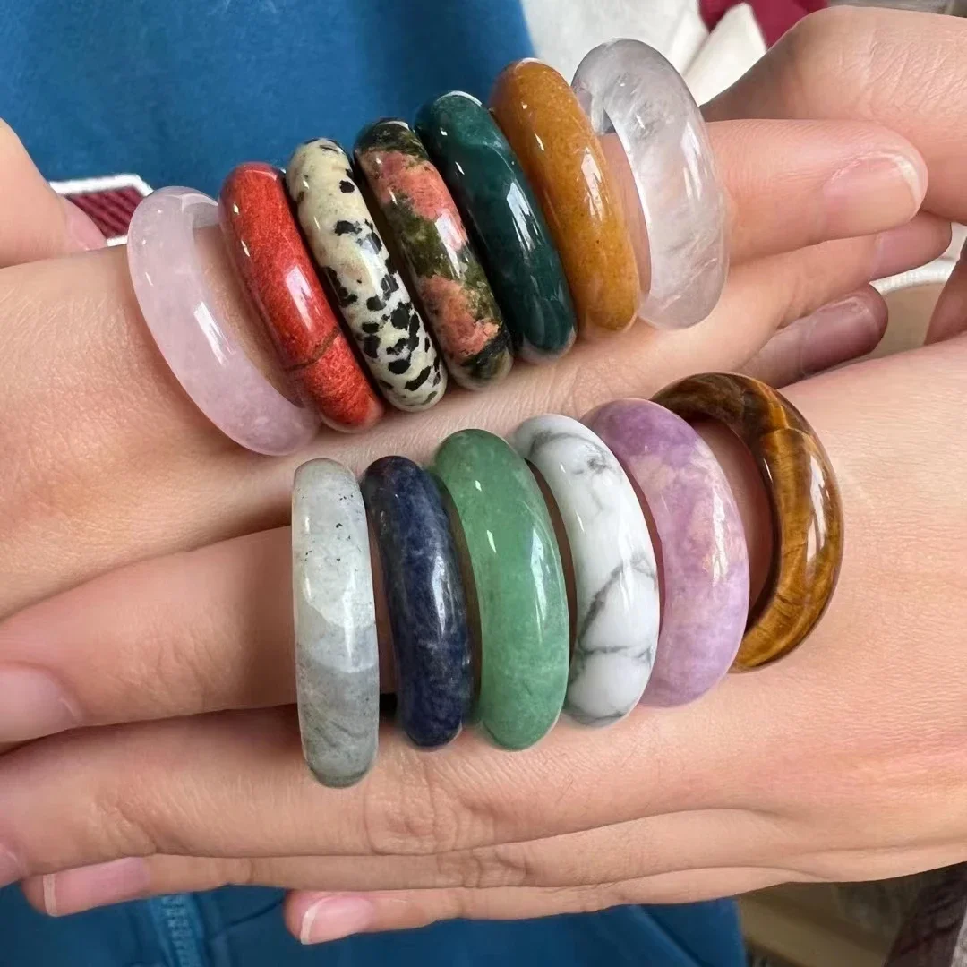 50 Uds 6mm Unisex piedra Natural anillos de cuarzo rosa amatistas cristal obsidiana Jade anillo de dedo fiesta boda tamaño 18 a 20