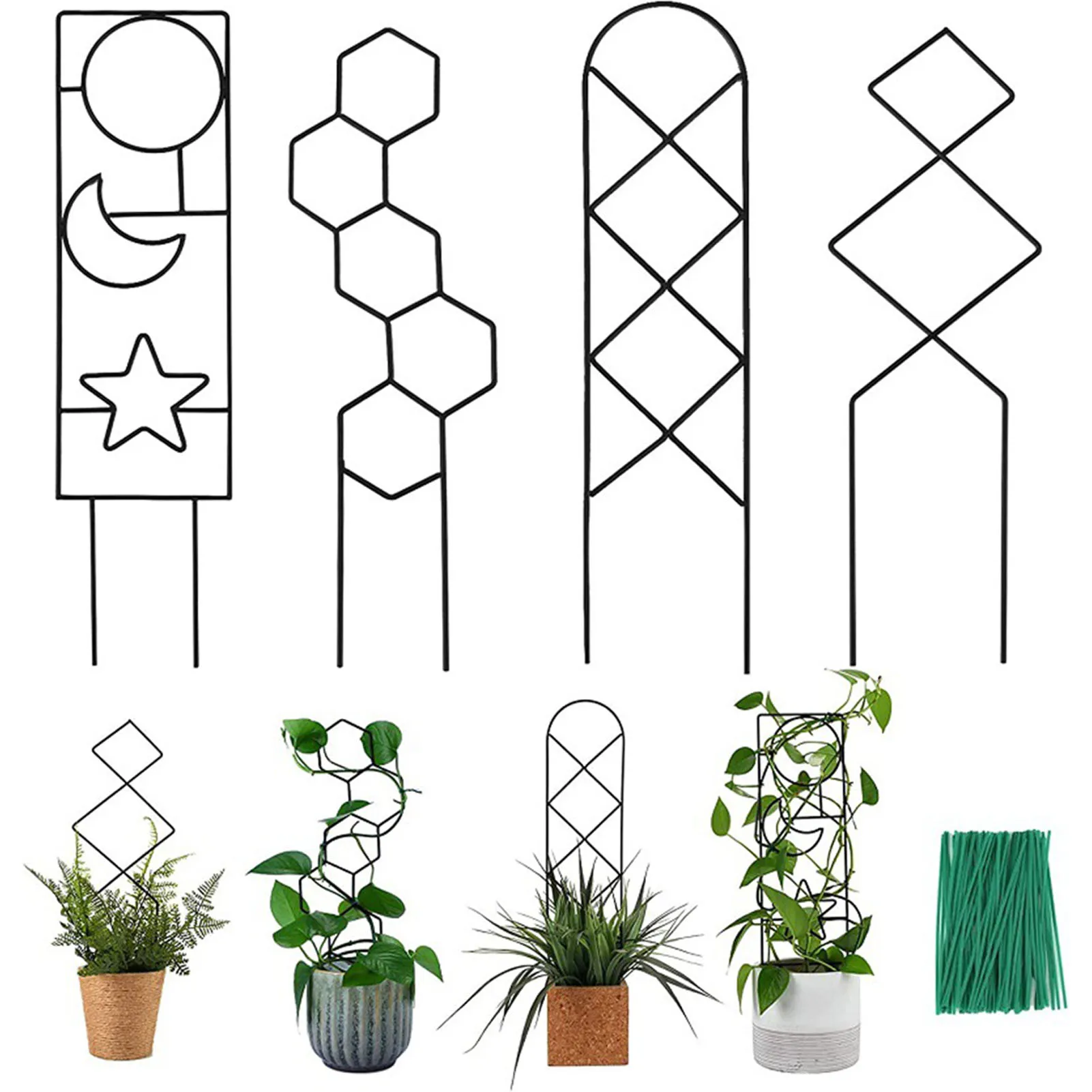 Soporte para plantas trepadoras, soporte para estacas de jardín, estante de escalada, marco de enrejado de flores de hierro, soporte para decoración de jardín