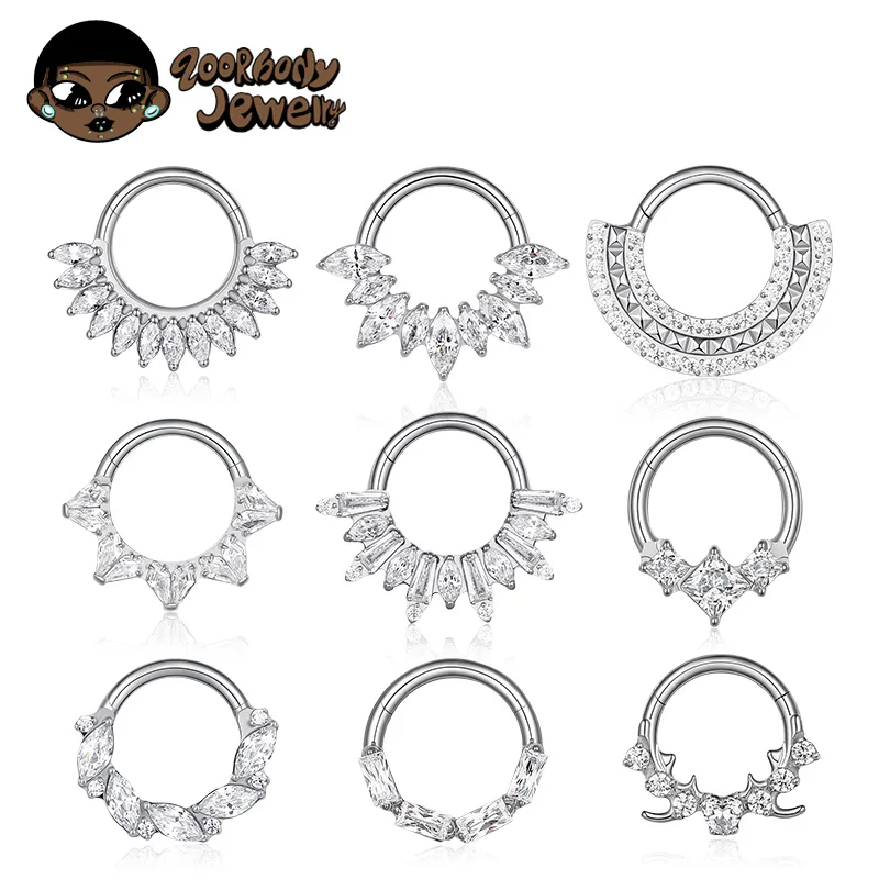 Anillo de Nariz Articulado de Titanio ASTM F136 con Circonita Cúbica, Piercing Clicker para Septum, Daith, Hélix, Tragus, Joyería Corporal Nueva 2026