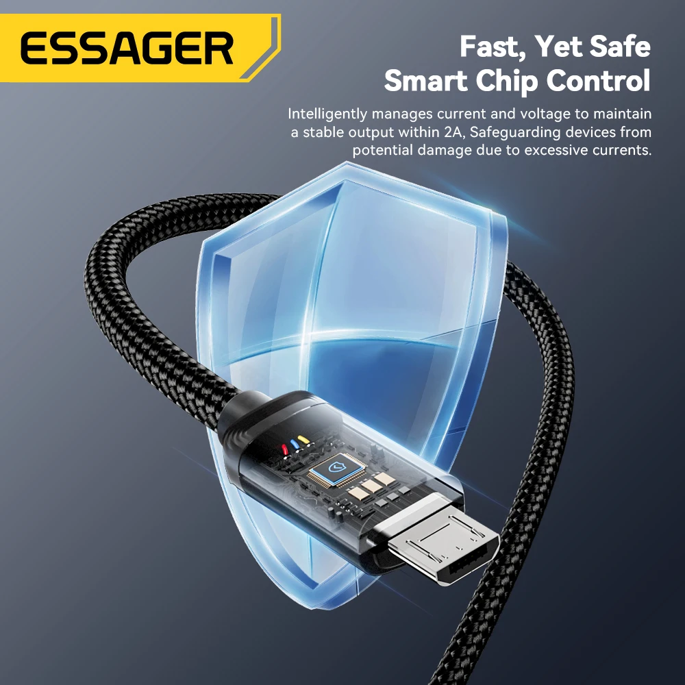 Essager Cable Micro USB 2A Cable USB de carga rápida para Xiaomi Realme Redmi Samsung Huawei teléfono móvil Cable cargador de datos USB 3M