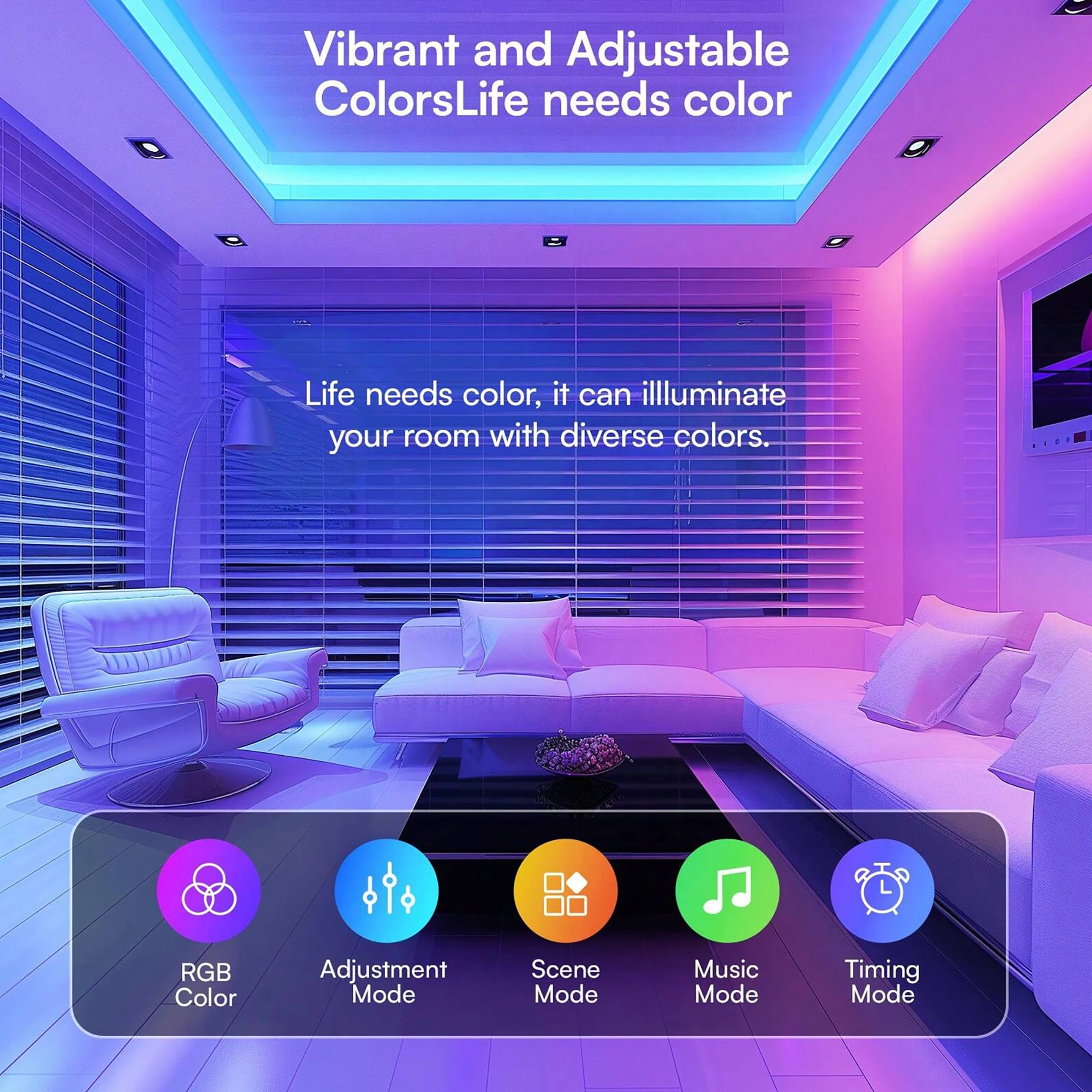 Tira de luces LED RGB inteligente de 25/50/100/130/200 pies, control por aplicación y control remoto de 24 teclas, sincronización con música, 24 V, múltiples modos para sala de estar, dormitorio, patio, fiesta, decoración de Halloween y Navidad