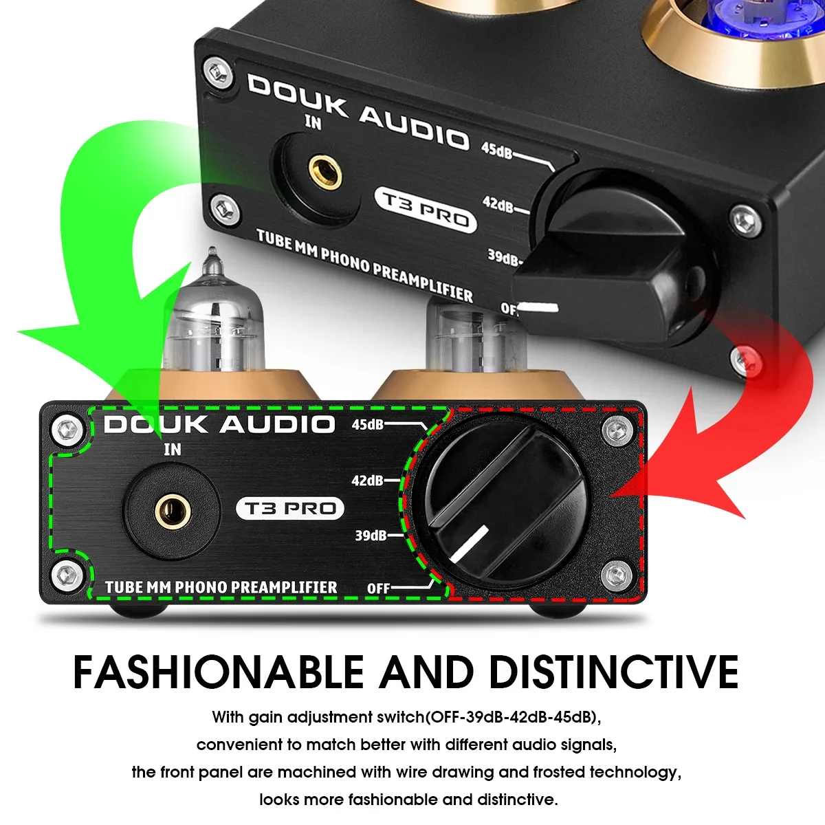 Douk Audio T3 PRO Mini MM RIAA Phono tocadiscos preamplificador nivel de línea amplificador estéreo HiFi RCA válvula tubo preamplificador de escritorio
