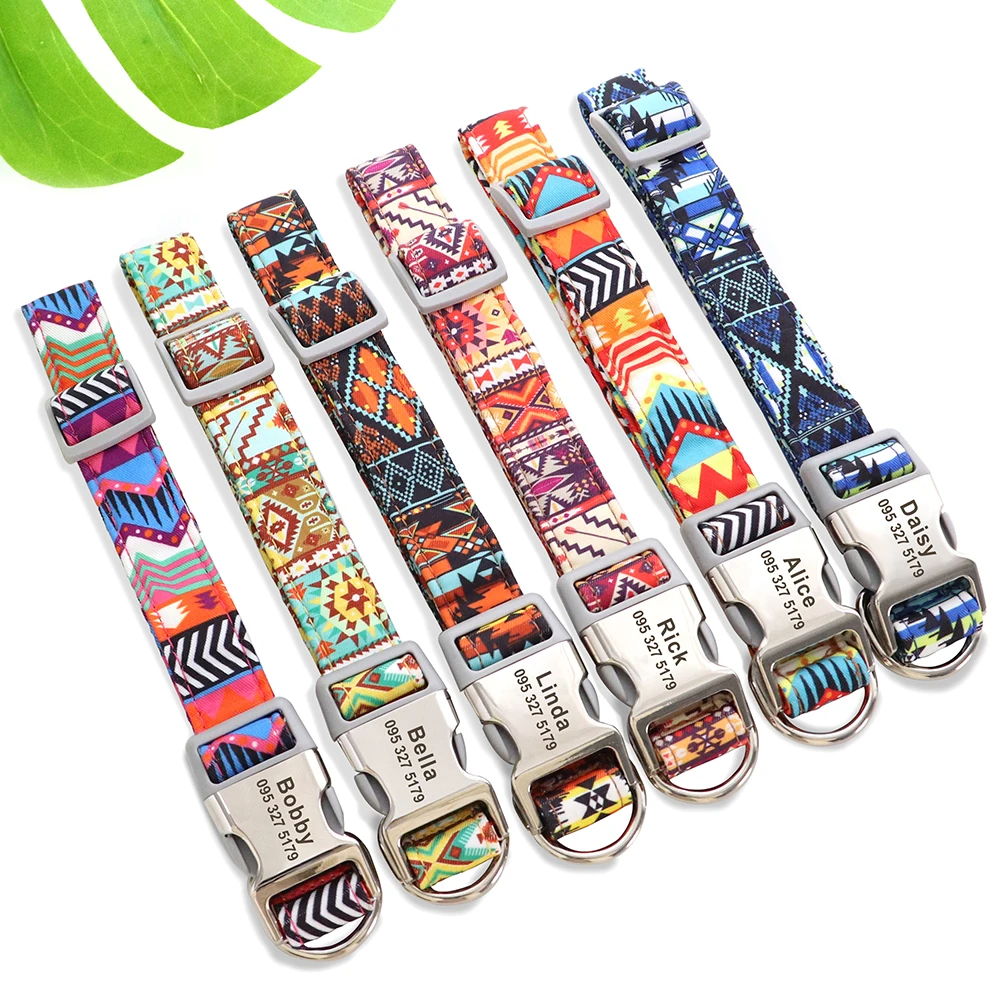 Collar de nailon ajustable para perros, collares de identificación personalizados para gatos con hebilla de nombre grabado, antipérdida para perros pequeños, medianos y grandes