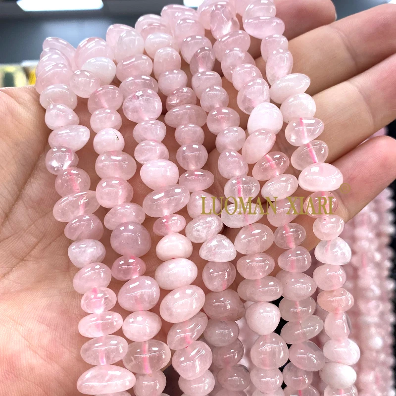 Cuentas espaciadoras sueltas de piedra Natural de cuarzo rosa rugoso Horizontal de 9-12MM para fabricación de joyería Diy pulsera accesorios de dijes 15''
