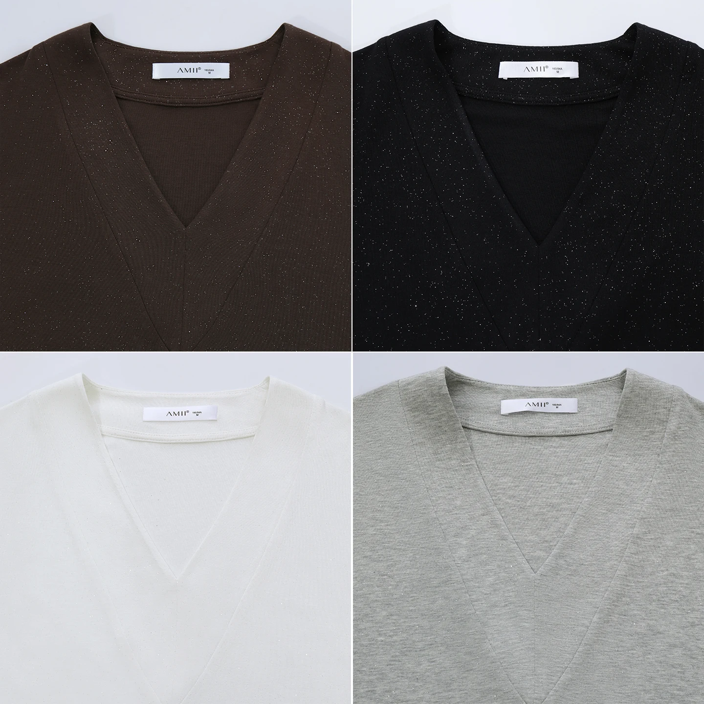 Camiseta Amii Slim de Manga Larga con Cuello en V, Elástica, de Color Sólido, para Mujer, Otoño 2026, Nueva, Versátil y Cómoda, 12613020