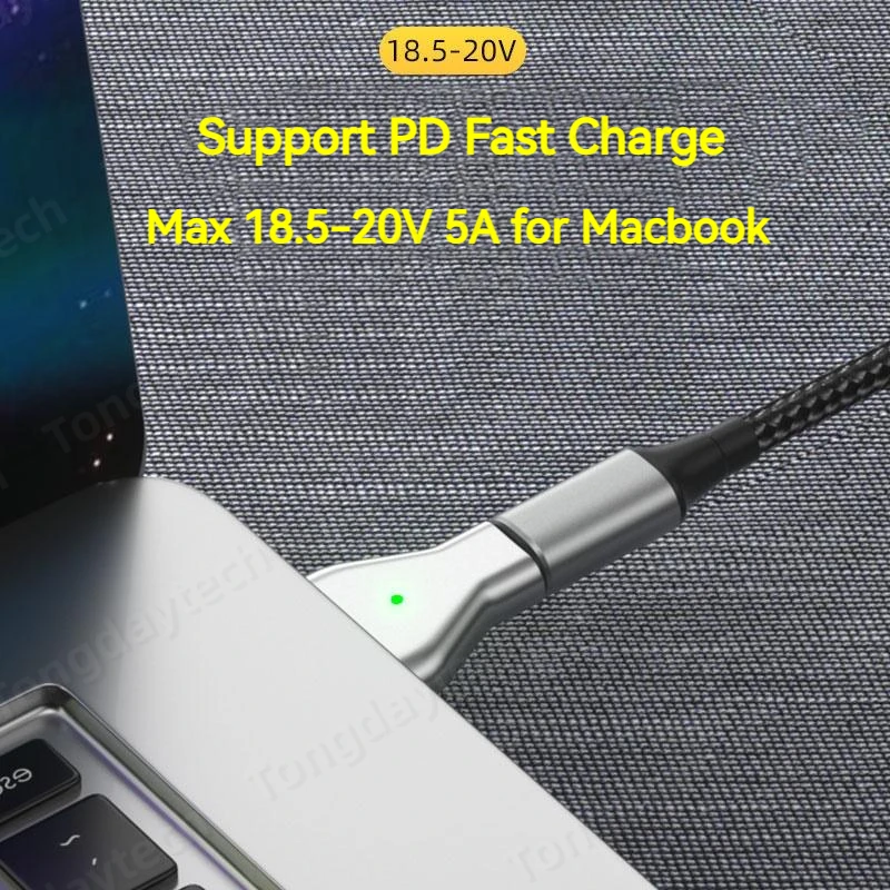 Adaptador PD magnético USB tipo C de aluminio de 100W para Magsafe 1 2 3 MacBook Air Pro indicador Led convertidor de enchufe magnético de carga rápida