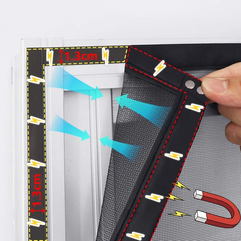 Mosquitera magnética para ventana, mosquiteras negras para pantalla de ventana, cortinas de insectos de malla invisibles de fibra de vidrio de tamaño personalizado