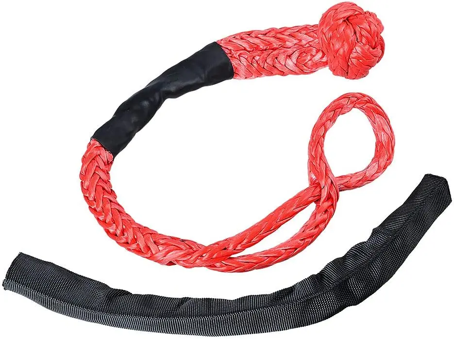 Cuerda de cabrestante de 55000 libras, grillete suave sintético o juego de anillos de recuperación, grilletes resistentes con funda protectora para recuperación de vehículos y camiones