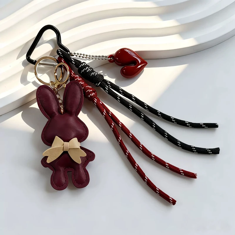 Nuevo Llavero de Piel Sintética con Diseño de Conejo y Corazón, Colgante de Color Sólido para Bolsos, Accesorios, Regalo
