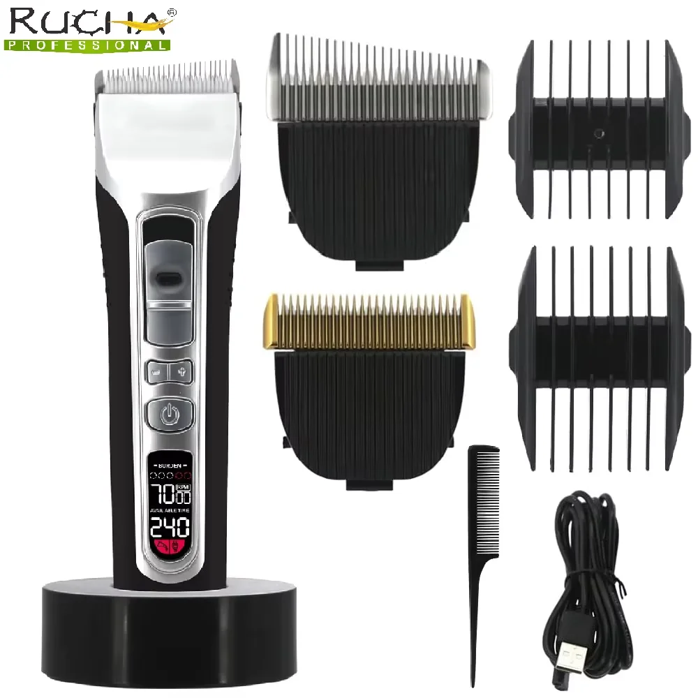 Cortadora de Pelo Eléctrica con Cuchilla Móvil de Forma Única, Recortadora de Pelo con Pantalla LCD, Recargable por USB, para Salón, Cortapelos para Hombres, Barbería